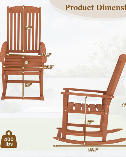 Giantex Solid Wood High Back Rocker with Slatted Sea Outdoor Rocking Chair