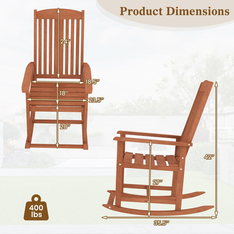 Giantex Solid Wood High Back Rocker with Slatted Sea Outdoor Rocking Chair