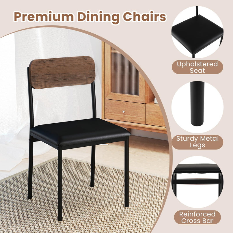 Giantex  43.5" Round Kitchen Table and 4 Upholstered Dining Chairs with Drop Leaf Tabletop