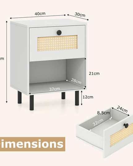 Giantex Rattan Nightstand with Drawer Set of 1/2 Modern Bed Side Table