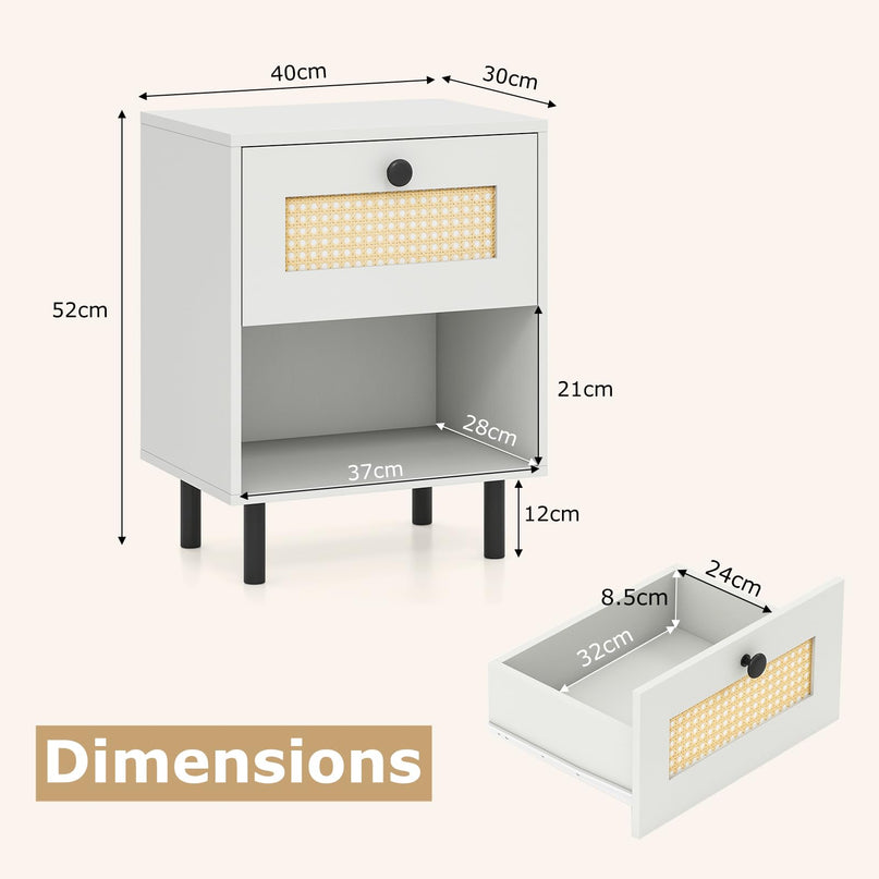 Giantex Rattan Nightstand with Drawer Set of 1/2 Modern Bed Side Table