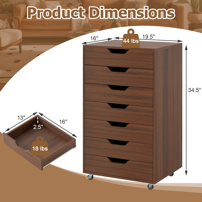 Giantex 7 Drawer Storage Cabinet with 4 Universal Casters