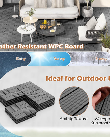 Giantex 18/36 PCS Interlocking Deck Tiles - 12" x 12" Composite Decking Boards Waterproof All Weather