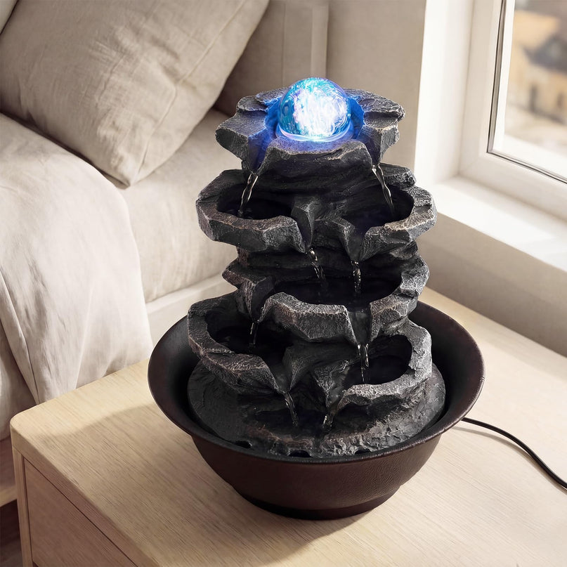 Fontaine à eau de table Giantex Stacked Rock Cascade pour la relaxation au bureau ou à la maison