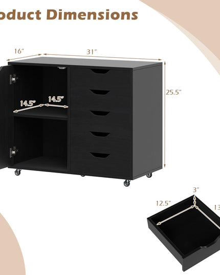 Giantex 5-Drawer File Cabinet with Door Mobile Printer Stand((31" W x 16" D x 25.5" H)