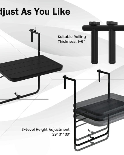 Giantex Outdoor Folding Hanging Table - Balcony Railing Table w/ 3-Level Height