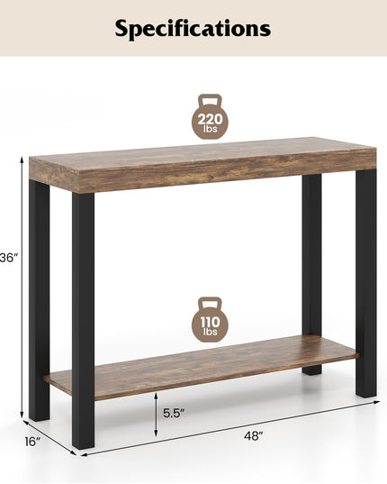 Giantex 48-Inch Bar Table, Narrow Pub Table with Counter Height, Open Shelves, Solid Wood Frame