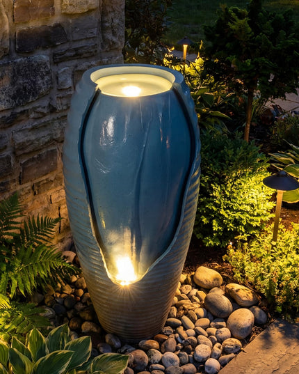 Giantex 32" Outdoor Jar Water Fountain with LED Lights & Adjustable Pump