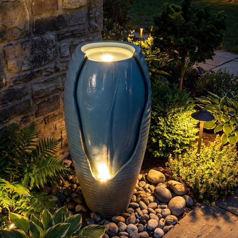 Giantex 32" Outdoor Jar Water Fountain with LED Lights & Adjustable Pump
