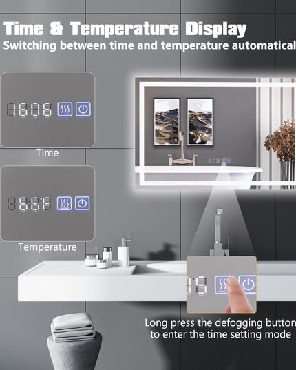 CHARMAID LED Bathroom Mirror - Lighted Vanity Mirror with Front and Backlight, 3 Lighting Colors, Adjustable Brightness