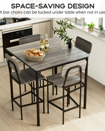 Giantex 5-Piece Dining Table Set W/Counter Height Table & 4 Bar Stools