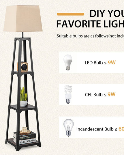 Giantex Shelf Floor Lamp - 3-Tier 63" Tall Modern Corner Standing Lamp with Linen Lampshade