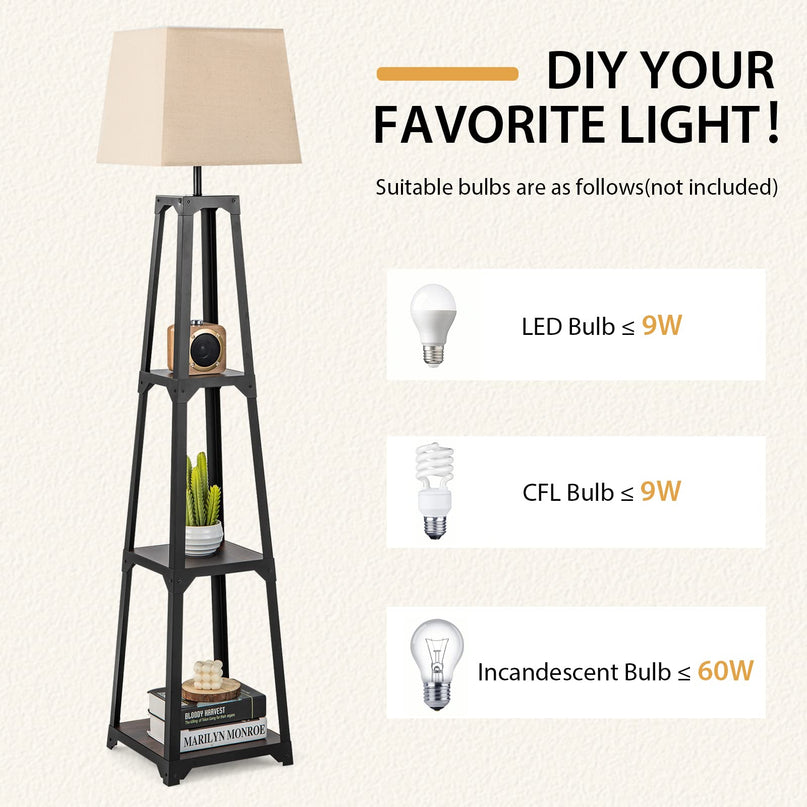 Giantex Shelf Floor Lamp - 3-Tier 63" Tall Modern Corner Standing Lamp with Linen Lampshade