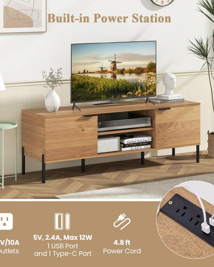 Giantex TV Stand for TVs up to 65”, Entertainment Center with Charging Station, 2 Cabinets, Open Shelves, 6 Sturdy Metal Legs