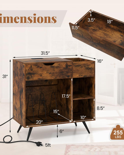 Giantex Large Record Player Stand with Charging Station