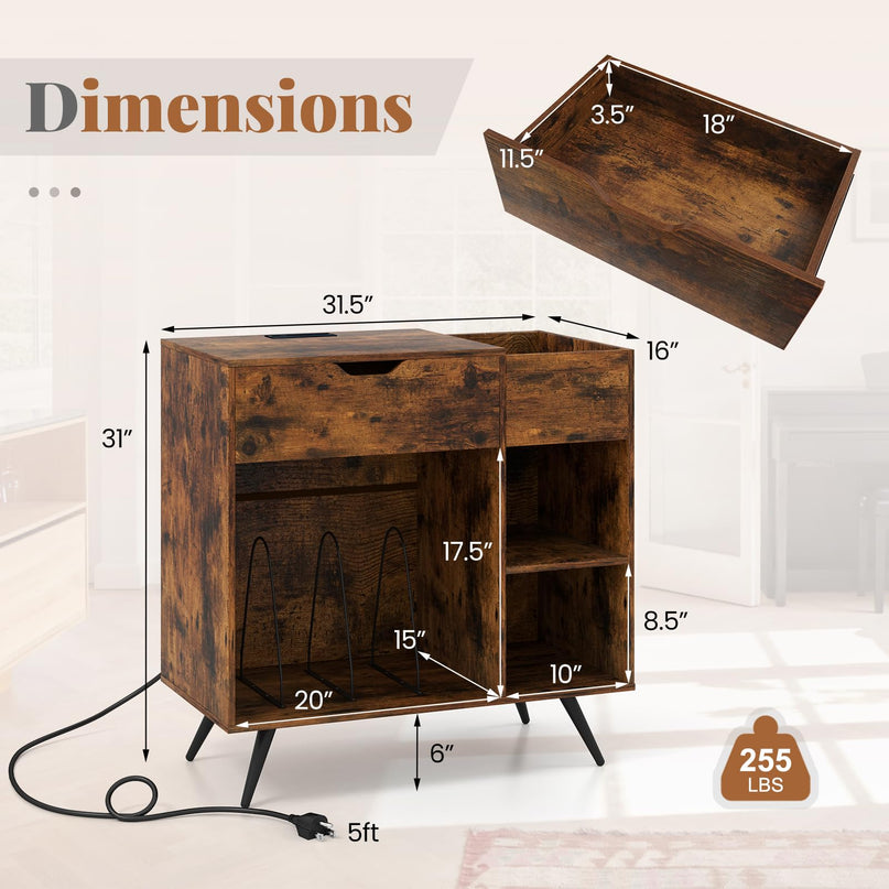 Giantex Large Record Player Stand with Charging Station