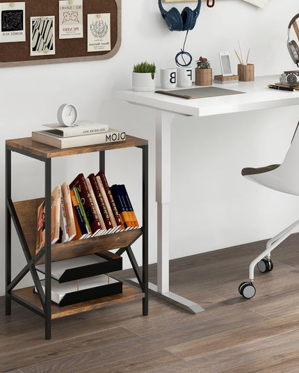 Meuble support platine vinyle Giantex, table d'appoint à 3 niveaux avec porte-revues en V, support de platine avec rangement pour jusqu'à 80 vinyles
