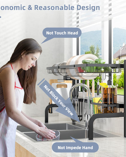 Giantex Over Sink Dish Drying Rack, 2-Tier Dish Drainer with Adjustable Length 21"-39" (Black)