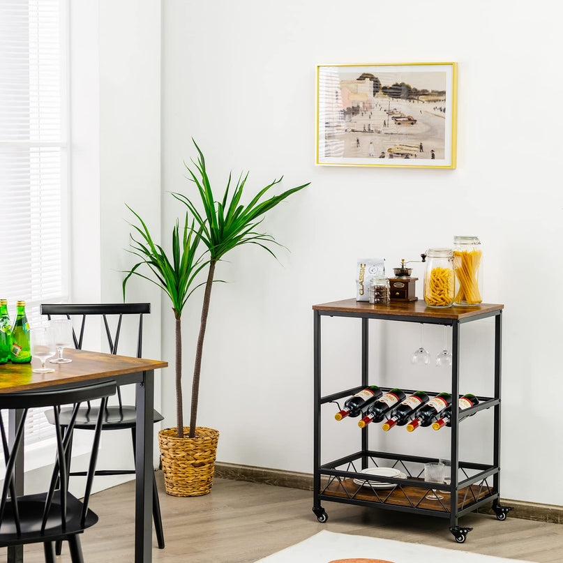 3-Tier Rolling Kitchen Island Cart Industrial Style Trolley Serving Cart