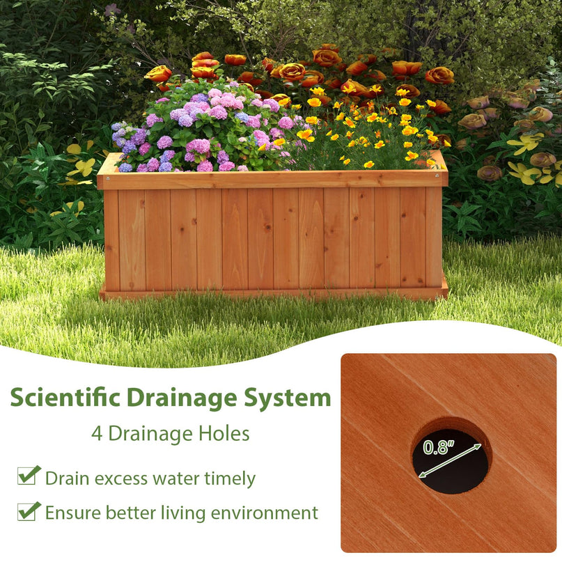 Giantex 31”x14”x12” Wooden Elevated Planter Box with 4 Drainage Holes & Detachable Bottom Panels
