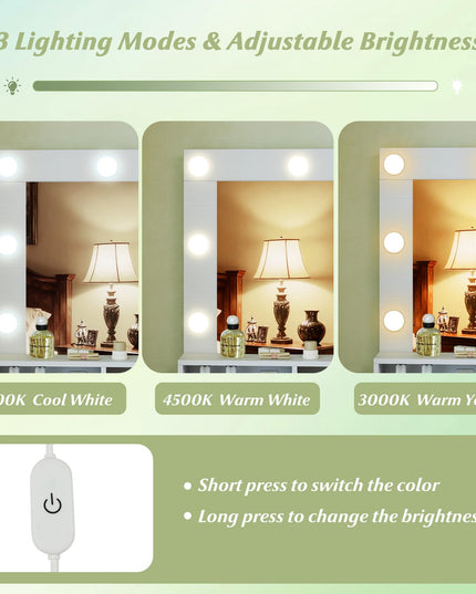 Vanity Desk with Mirror and Lights for Bedroom Small Space