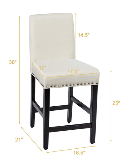 Giantex Upholstered Counter Height Bar Stools w/ Rubber Wood Legs, Breathable Linen Fabric