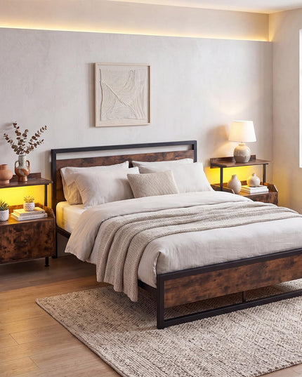 Giantex Nightstand w/Charging Station & LED Light for Bedroom Living Room Study