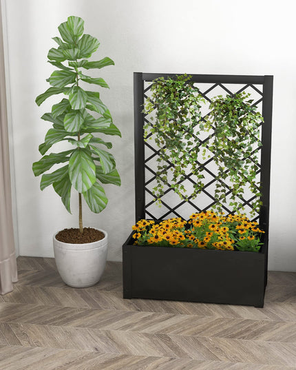Giantex Raised Garden Bed with Trellis, 49" Metal Vertical Planter with Garden Trellis