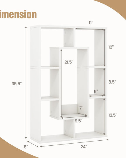 Giantex 7-Cube Bookcase White, Modern Freestanding Wooden Rectangular Bookshelf with Anti-Tipping Kits