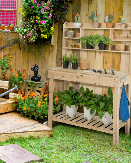Giantex Garden Potting Bench Table, Large Workbench Table with Shelves, 43.5"x19.5"x 60.5"