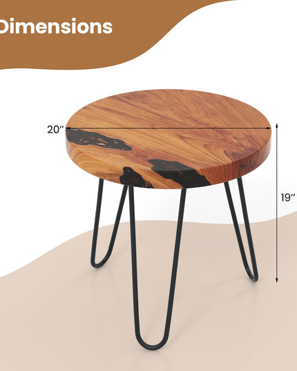 Giantex Outdoor Side Table Teak Wood - 20” Round End Table with Epoxy Resin Tabletop