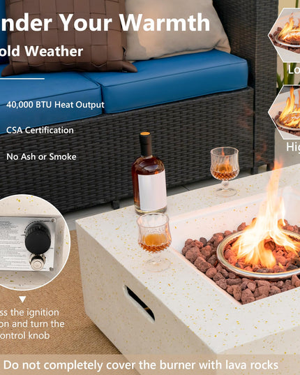 Giantex Propane Fire Pit Table Set, 40,000 BTU 28" Terrazzo Gas Fire Table w/ 16" Hideaway Tank Holder, Protective Covers