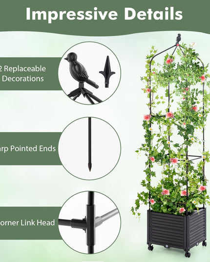 Giantex Raised Garden Bed with Tomato Cages, Obelisk & Bird Top
