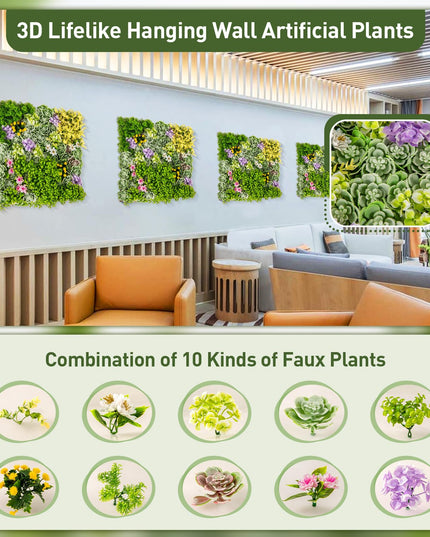 Giantex 2 Pack Hanging Artificial Plants Panels, 20" x 20" Square Framed 3D Greenery Wall Art Decor