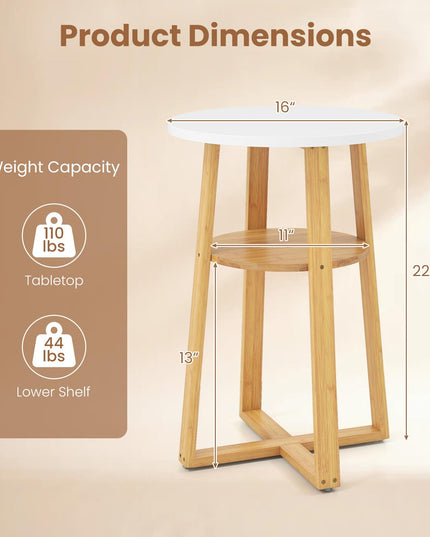 GIANTEX 24" Tall Small Round Side Tables Set of 2 with Open Storage Shelf