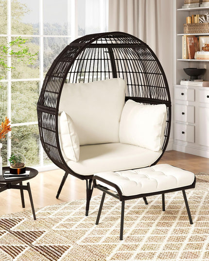 Giantex Oversized Wicker Egg Chair with Thick Cushions