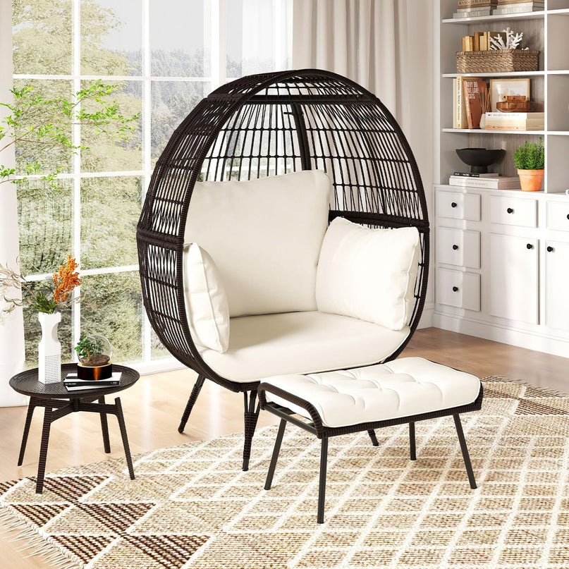 Giantex Oversized Wicker Egg Chair with Thick Cushions