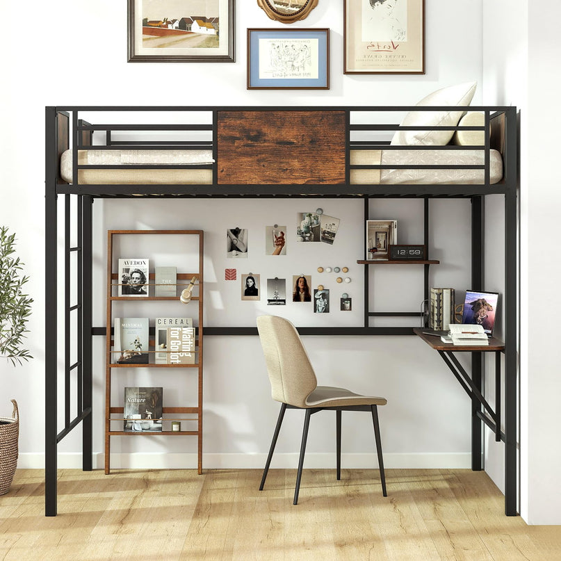Giantex Twin Loft Bed with Desk - Heavy-Duty Metal Bed Frame