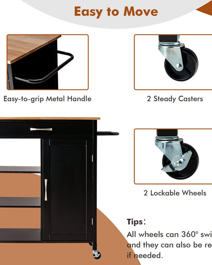 Giantex Kitchen Island - Mobile Kitchen Cart on Wheels, 1-Door Storage Cabinet, Large Drawer, 3 Tier Shelves