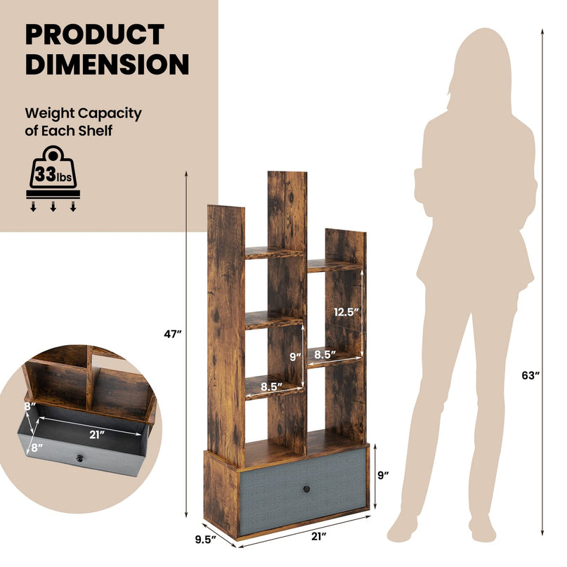 Giantex 9-Cube Bookcase with 2 Drawers - Industrial Freestanding Open Display Shelving with Anti-toppling Device