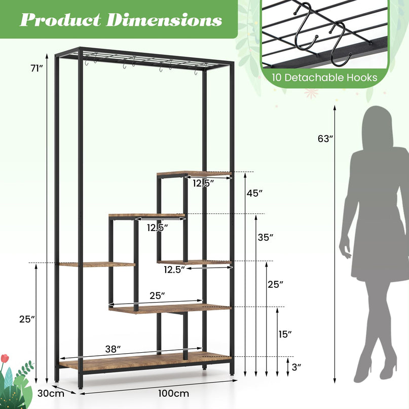 Giantex 71" Tall Plant Stand Indoor, 6-Tier Metal Plant Shelf with 10 Hanging Hooks