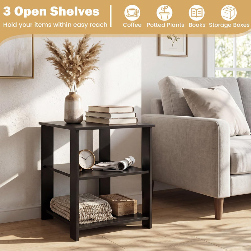 Giantex 16" Square Wooden 3-Tier Side Table with Open Storage Shelves (1/2)