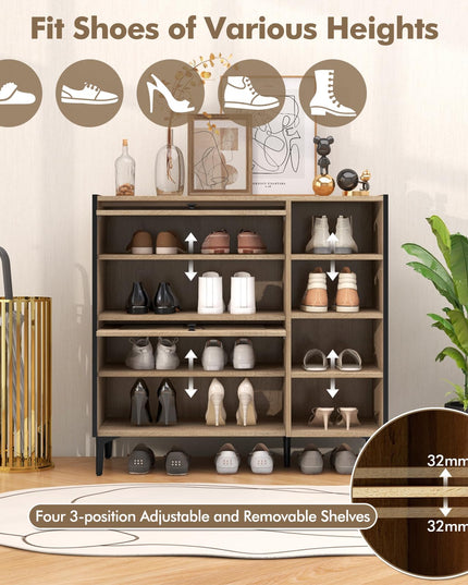 Giantex Shoe Cabinet with Flip & Slide Doors, Shoe Storage Cabinet with Adjustable Cube Shelves(Louvered Doors)