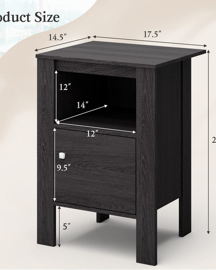Giantex Farmhouse Nightstand Set of 2, Bedside Table w/Open Shelf & Cabinet