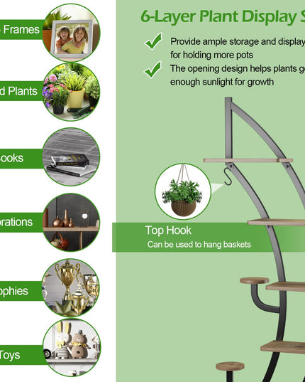 Giantex 6 Tier Metal Plant Stand Indoor, 61" Half Moon Plant Shelf