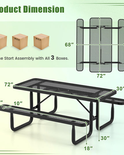 Giantex 72” Picnic Table, Large Outdoor Table & Bench Set for 8
