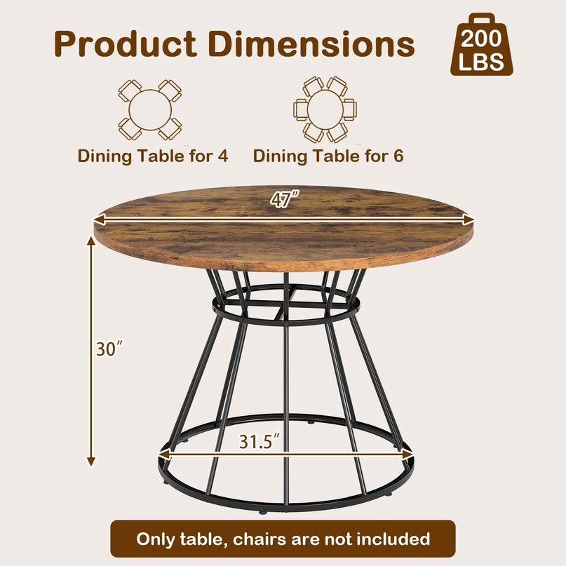 Table de cuisine de ferme Giantex 47" avec cadre métallique robuste