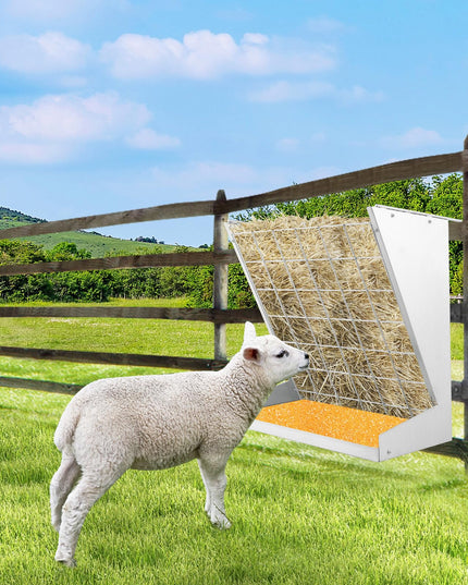 Giantex Hay Feeder for Goats - 28'' Hanging Hay Rack with Grain Feeder