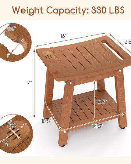 Giantex Shower Bench HIPS Waterproof Bath Spa Seat with Storage Shelf
