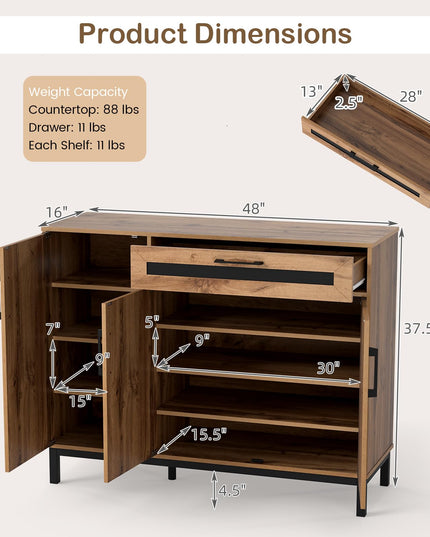 Giantex 48" Buffet Cabinet with Storage | 3-Door Large Farmhouse Sideboard with Drawer